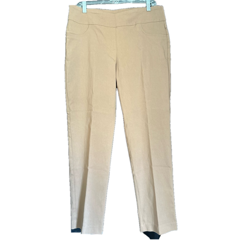 Ruby Rd. Tan Khaki Brown Flat Front Wide Waist‎ Pull On Pants Women Size 12